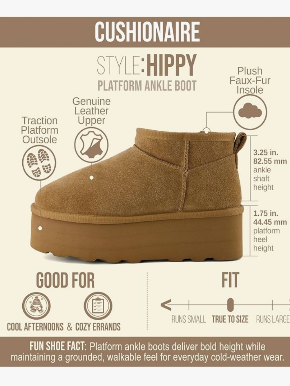 CUSHIONAIRE Hippy Chestnut Brown Suede Platform Ankle Boot - Picture 10 of 14